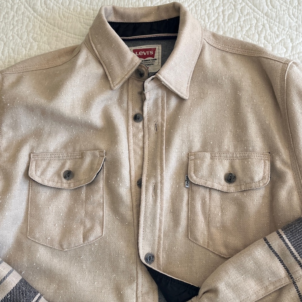 Levi’s Wool Blend Shacket Lined Shirt Men’s Medium Textured Striped‎ Cabincore - Picture 7 of 17